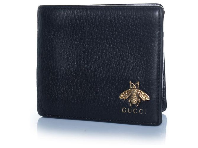 Gucci, portefeuille en cuir noir avec abeille