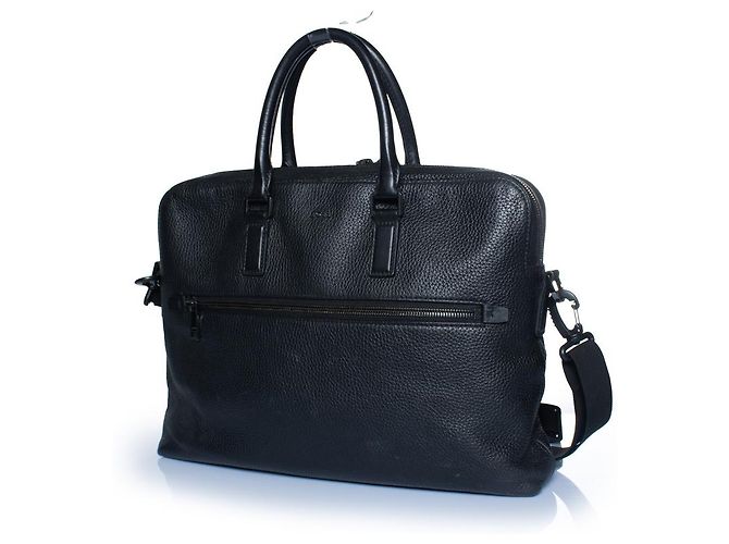 Hugo Boss, borsa per laptop in pelle granulata nera Nero