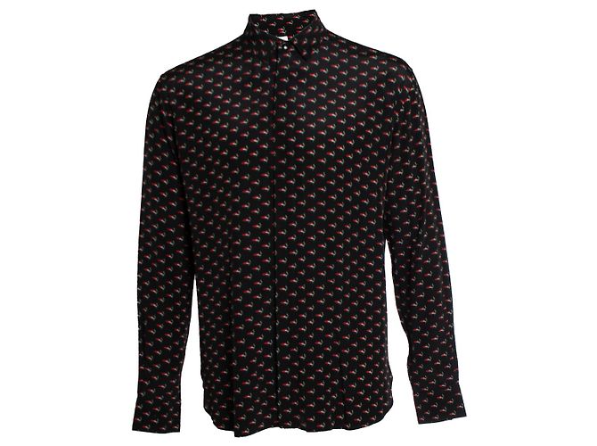 Saint Laurent, camicia con stampa smoking lips heart 2017 Nero