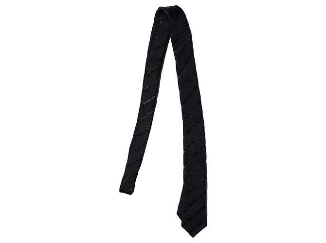 Saint Laurent, corbata negra con rayas brillantes diagonales Negro