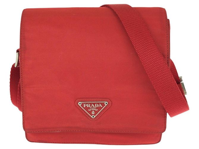 Borsa a Spalla Prada Nylon Tessuto Triangle Logo Rosso