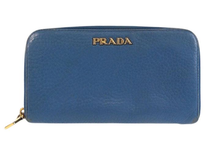 Portafoglio lungo in pelle blu Prada