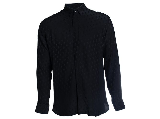 Saint Laurent, schwarzes Hemd mit Blattprint