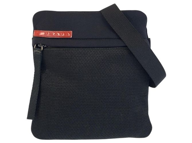 Borsa a tracolla in mesh di neoprene Prada Nero