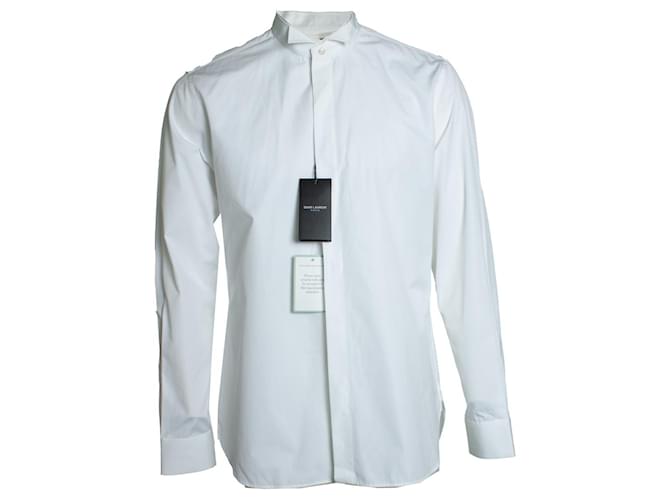 Saint Laurent, Camicia bianca basic con girocollo Bianco 
