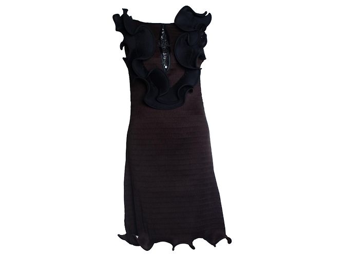 Autre Marque Rüschen- und Falten-Midikleid Arrey Kono Schwarz