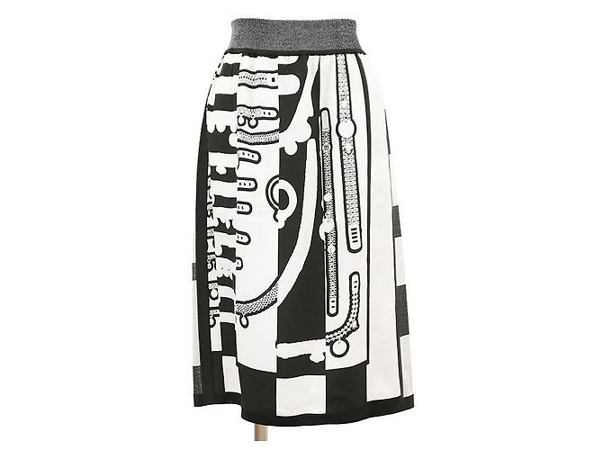 Hermès Twillene Seidenstrickrock Schwarz Roh