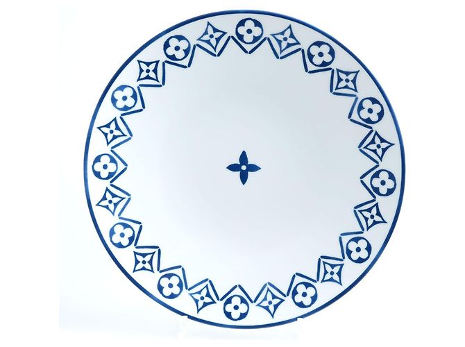 Louis Vuitton Monogram Flower Porcelain Dinner Plate Blue 27cm White