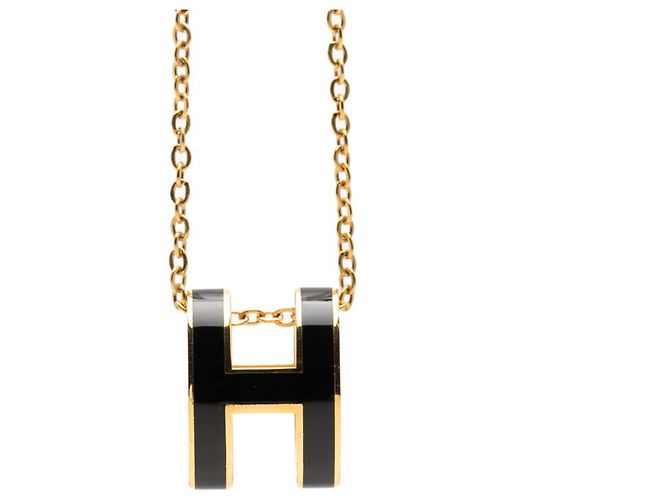Hermès Hermes Pop H Anhänger Halskette Schwarz Golden
