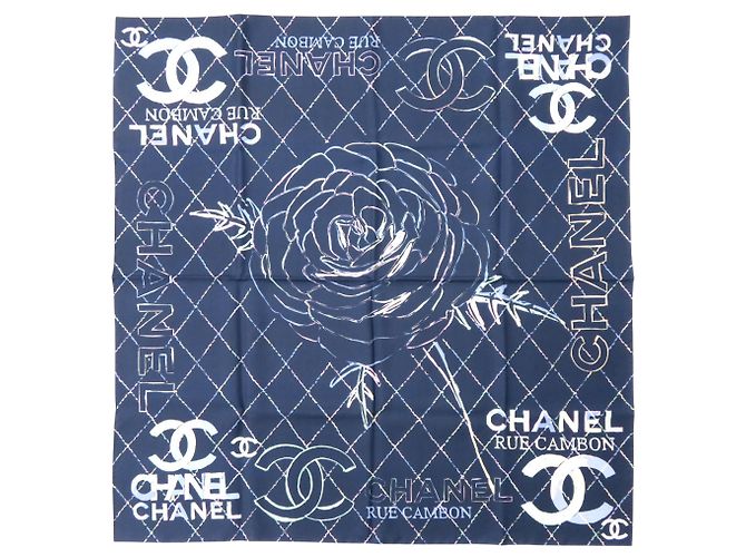 Sciarpa Chanel Coco Mark Camellia Nero Blu navy 