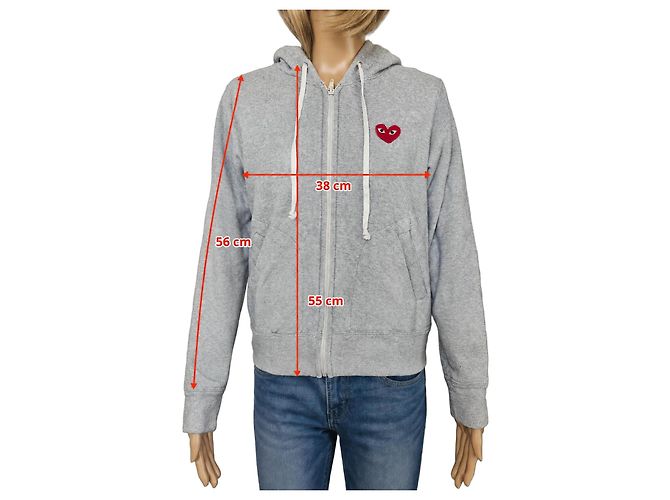 Comme Des Garcons Comme des Garçons Play Grauer Kapuzenpullover mit Zip Rot