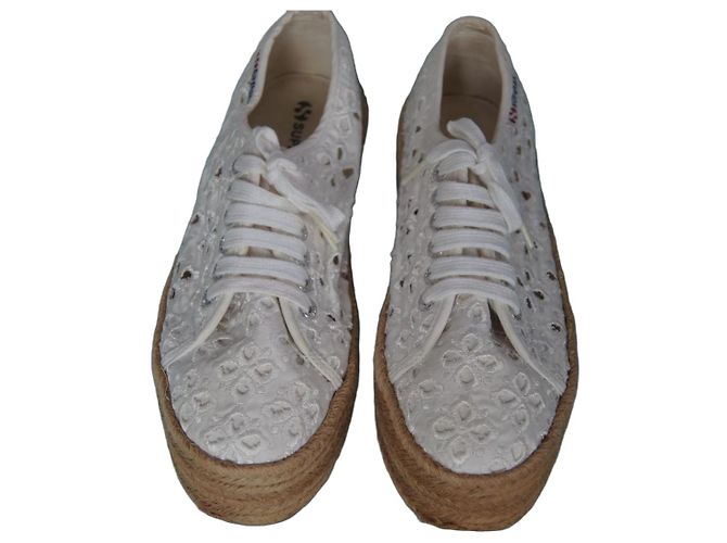 Superga Baskets Espadrilles Plateforme Dentelle Blanche