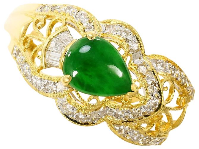 Autre Marque 18K Gelbgold-Ring mit Jadeit und Diamant Golden