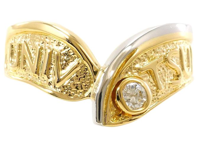 Autre Marque 18K Gelbgold und Platin Diamant Ring Golden