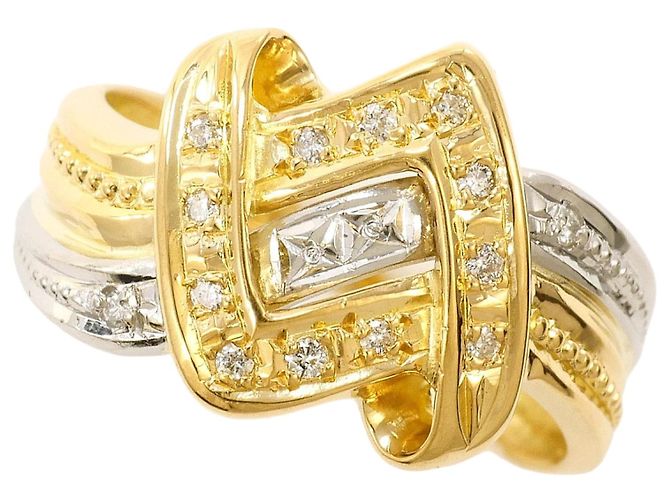 Autre Marque Platin- und Gelbgold-Ring mit Diamant Golden