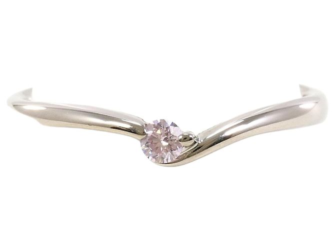 Autre Marque Anello a fascia in oro bianco 18K con diamante rosa D'oro
