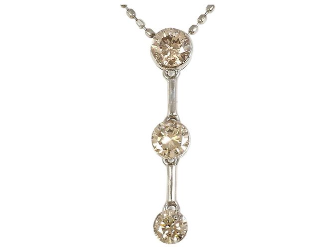 Autre Marque Collar de oro blanco de 18K con diamante marrón Castaño Dorado