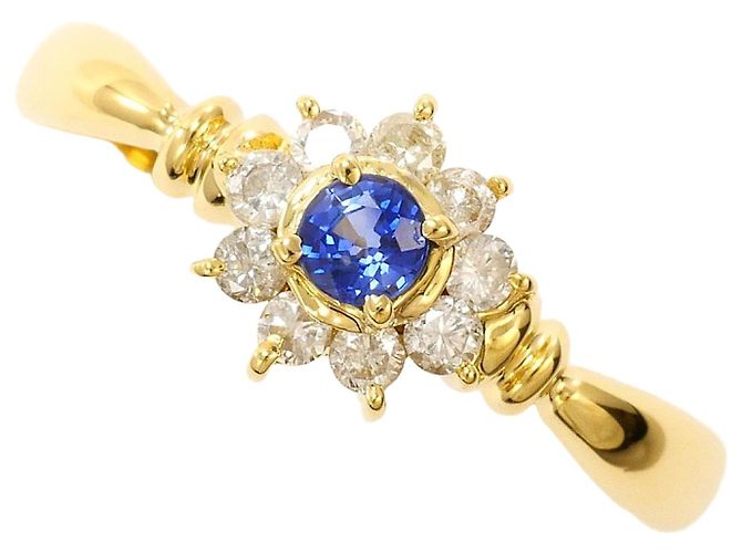 Autre Marque 18K Gelbgold-Ring mit Saphir und Diamant Golden
