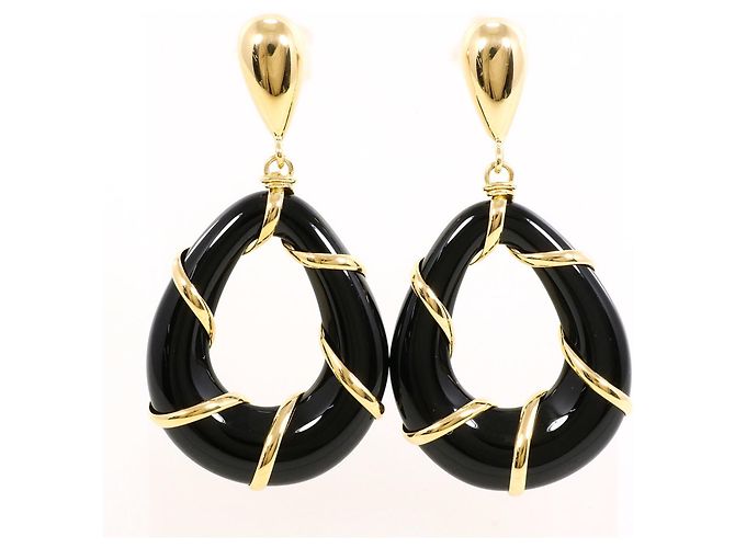 Autre Marque Orecchini pendenti in oro giallo 18K con onice D'oro
