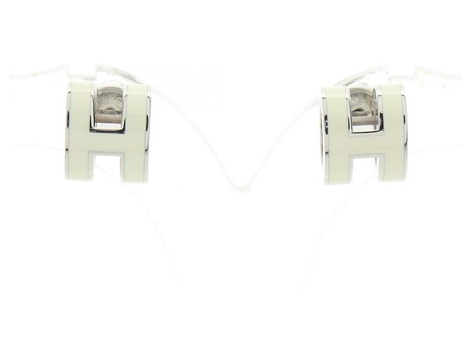 Hermès Brincos Mini Pop H Stud Hermes Prata Cru