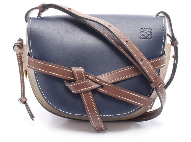 Borsa a tracolla piccola Loewe Gate Bag Marrone Beige Blu navy