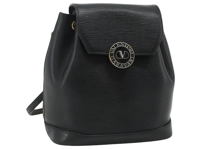 Zaino VALENTINO in pelle nero e oro Auth bs35125 D'oro