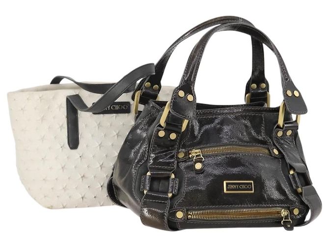 Jimmy Choo Handtasche Leder 2 Set Schwarz Weiß Auth BA12856