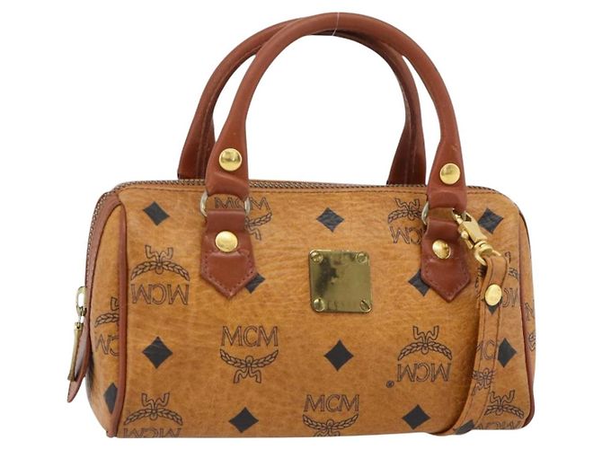 Borsa Boston Mini MCM Vicetos Logogram in PVC e pelle 2way Marrone Oro Auth 181122 D'oro