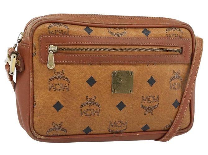 Bolsa de Ombro MCM Vicetos Logogram PVC Marrom Dourado Auth 181257