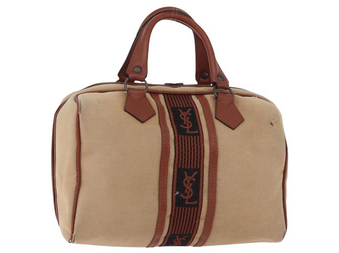 SAINT LAURENT Boston Bag Canvas Brown Auth BA12896 Marron