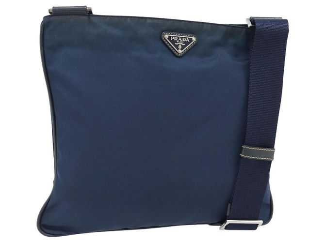 PRADA Shoulder Bag Nylon Navy Silver Auth ka4414A Silvery Navy blue