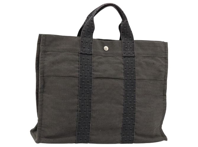 Hermès HERMES Her Line Tote Bag Canvas Grau Silber Auth BA12917 Braun