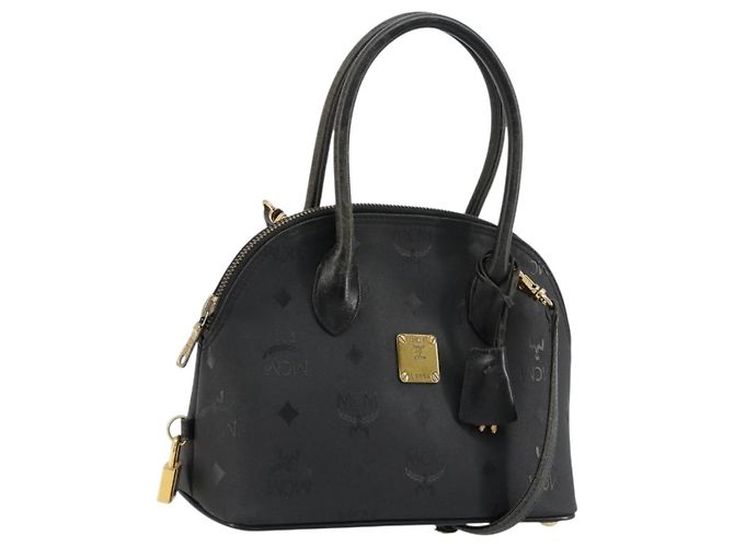MCM Logogram Vicetos Handtasche PVC 2way Schwarz Gold Auth 181172 Golden