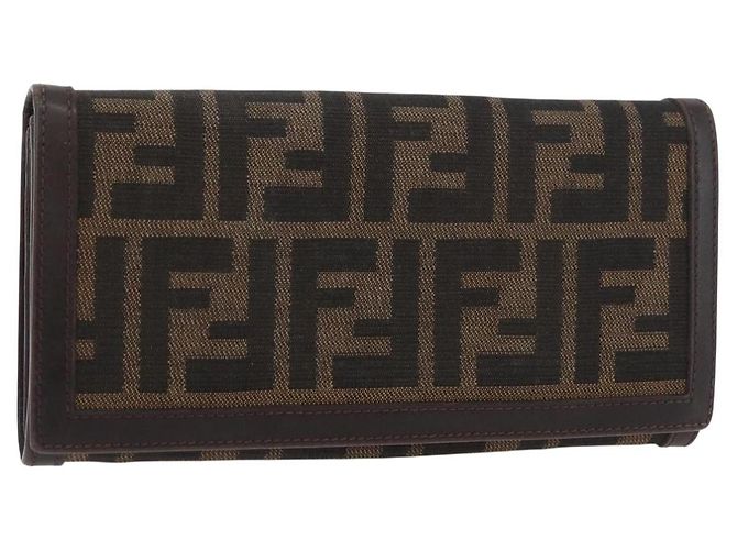 FENDI Zucca Canvas Long Wallet Black Brown Auth 181538