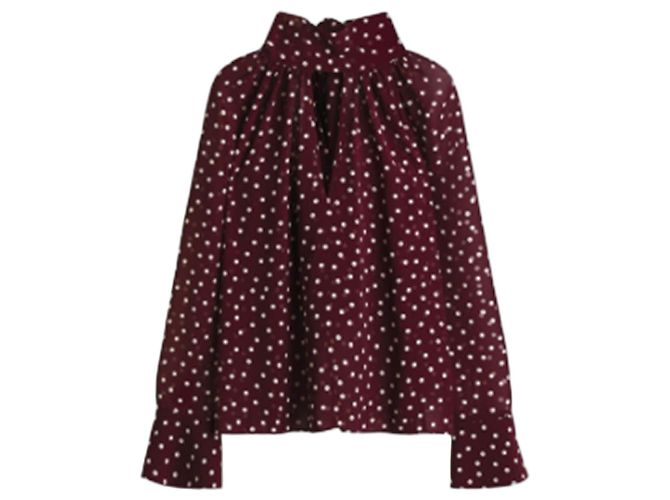 Autre Marque Burgunderrote Polka-Dot-Bluse mit Schleife Bordeaux