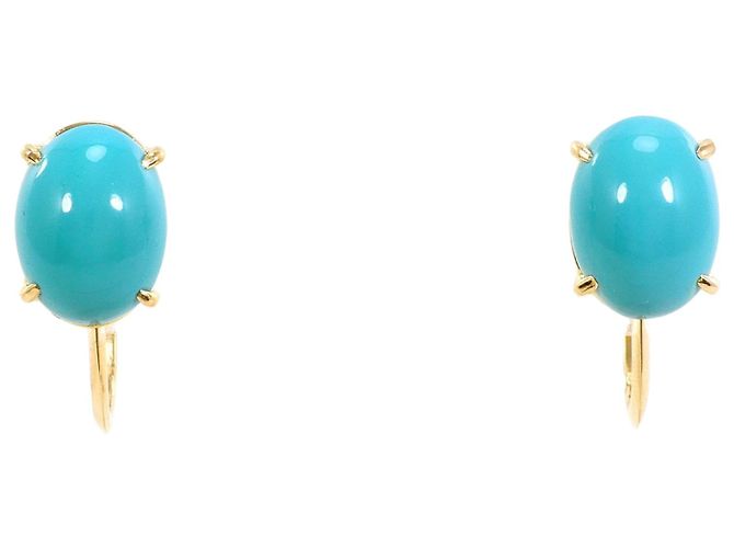 Autre Marque Pendientes de clip de oro amarillo de 18K con turquesa Dorado