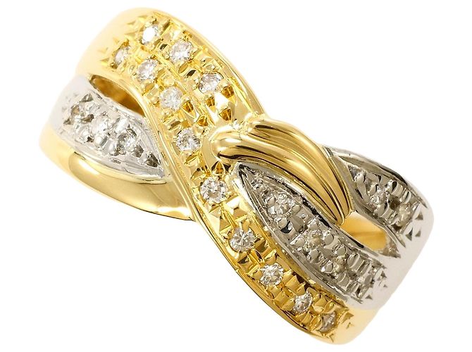 Autre Marque 18K Gelbgold- und Platin-Ring mit Diamant Golden