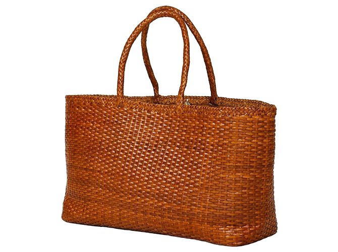 Autre Marque Dragon Diffusion Gefelochtene Leder Tote Bag Braun