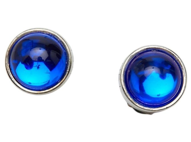 Orecchini a clip Chanel Logo Gripoix Argento Blu