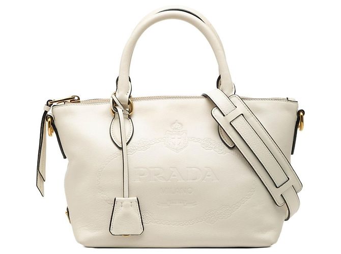 Borsa con placca logo Triangle Prada Bianco