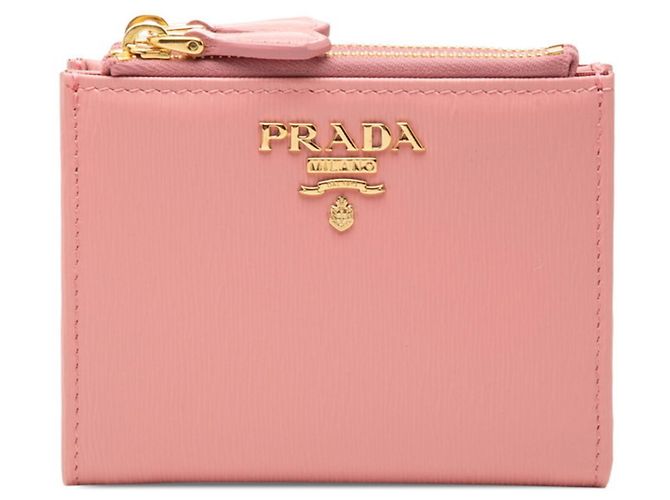 Prada Logo Bi-fold Wallet in Pink Leather