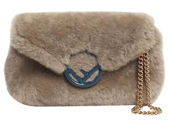 Fendi Borsa a tracolla in shearling taupe Marrone