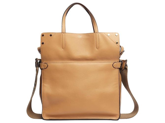 Fendi Bolsa tote de couro Flip cor tan Marrom