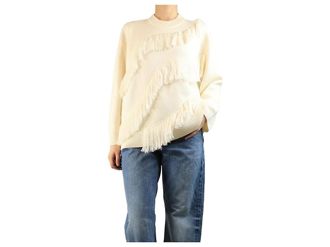 Ulla Johnson Wollpullover mit Fransen Cream Ina - Größe M Roh