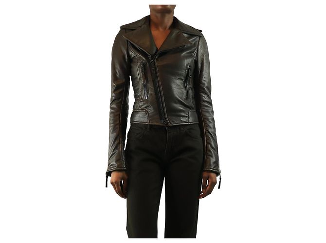 Balenciaga Brown leather biker jacket - size UK 8