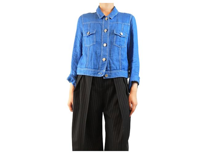 Autre Marque Kurze Leinenjacke in Blau - Größe UK 12
