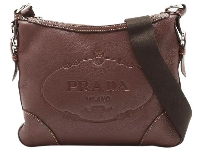 Prada Bolsa de ombro em couro Vitello Daino marrom