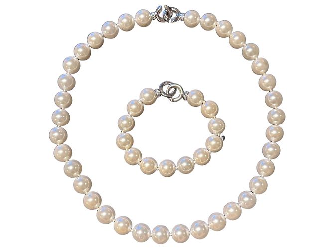 Autre Marque Swan Pearls Conjunto de Colar e Pulseira de Pérolas Branco