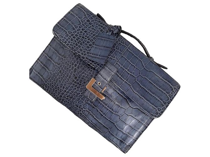 Bally Clutch de cuero azul marino efecto cocodrilo Azul oscuro