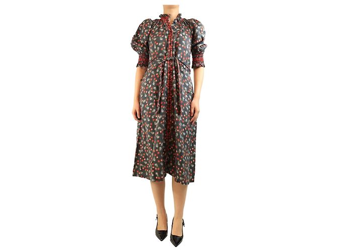 Autre Marque Midi-Kleid mit Kirschprint - Größe M Schwarz